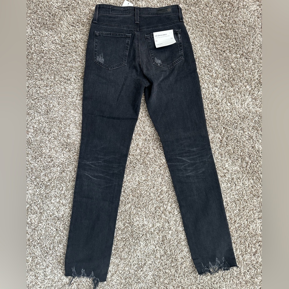 NWT AG The Sophia Ankle Skinny Distressed Faded Black Size 25 - Picture 3 of 7